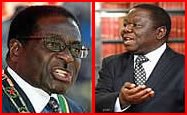 Robert Mugabe(L), Morgan Tsvangirayi 