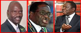 Arthur Mutambara(L), Robert Mugabe(M), Morgan (R)